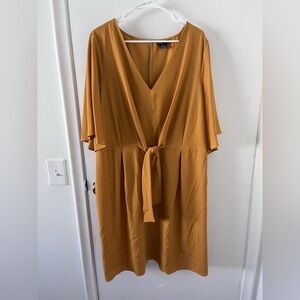 City Chic mustard yellow midi dress with bow detail in front